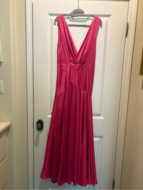 Frame and Partners Free People Hot Pink Satin V-Neck Maxi Dress